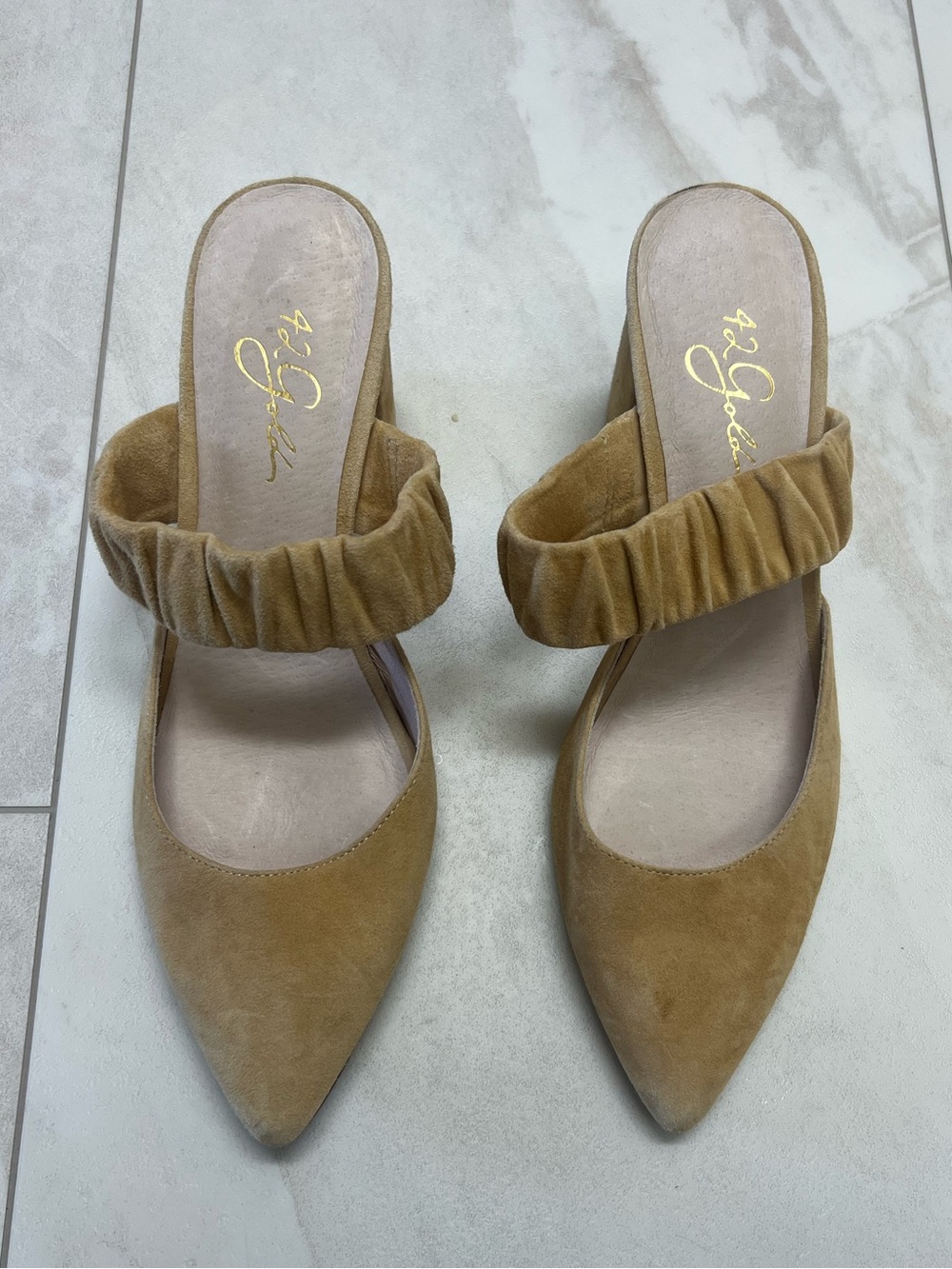 42 Gold suede mules